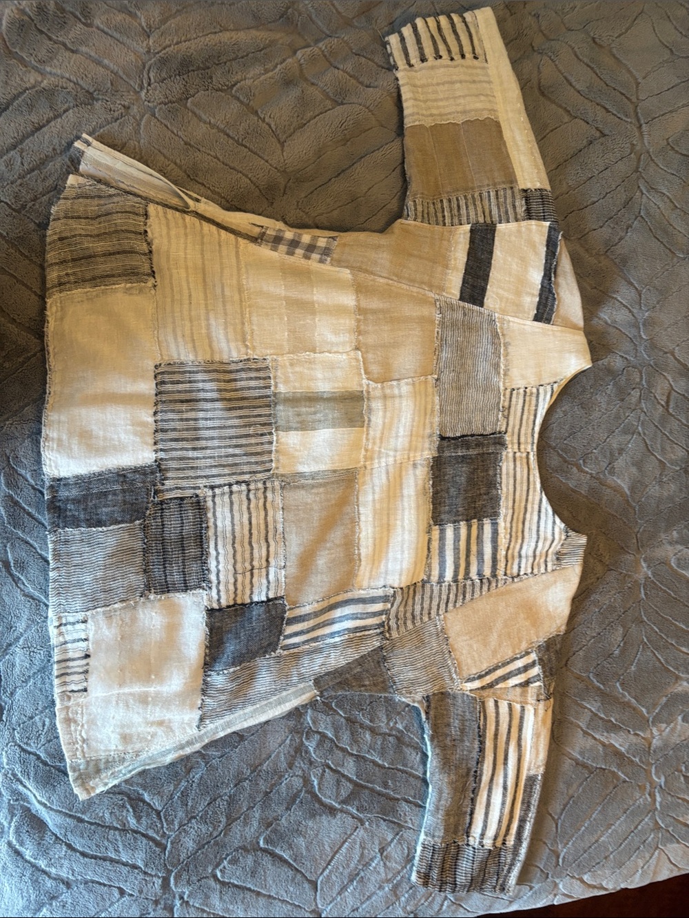 Patchwork Tunic Top in Cream and Gray - Relaxed Women’s Tunic